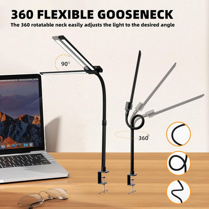 BAYSQUIRREL Led Desk Lamp with Clamp,Desk Light with Human Sensor,Gooseneck Remote Eye Protection Desk Lighting,24W Ultra Bright Stepless Dimming and Tempering LED Desk Lamp for Home Office, Bedroom