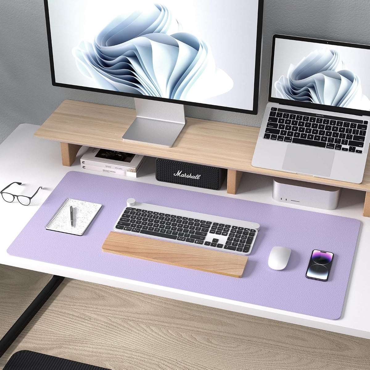 Aothia Leather Office Desk Pad Protector, Non-Slip PU Leather Desk Blotter, Waterproof Laptop Writing Mouse Pad for Office and Home, Black, 31.5" x 15.7" - Colors B