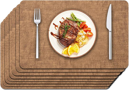 Maxpearl Faux Leather Placemats Set of 6 - Waterproof - Wipe Clean - Heat Resistant - Anti Slip Dining Table Place Mats, Suitable for Indoor & Outdoor Use, 17’’×12’’, Beige