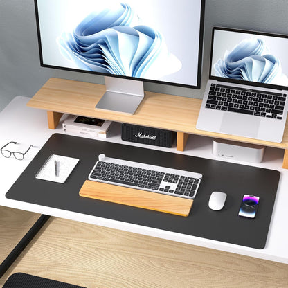 Aothia Leather Office Desk Pad Protector, Non-Slip PU Leather Desk Blotter, Waterproof Laptop Writing Mouse Pad for Office and Home, Black, 31.5" x 15.7" - Colors A