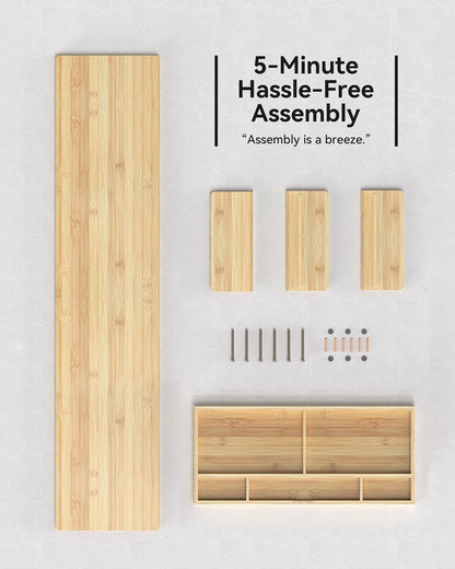 Bamboo Monitor Stand with Large Storage Drawer,23 Inch Ergonomic Computer Riser for Desk, Holds Up to 220lbs, Screen Shelf with 5 Compartments for Keyboard & Stationery Organization