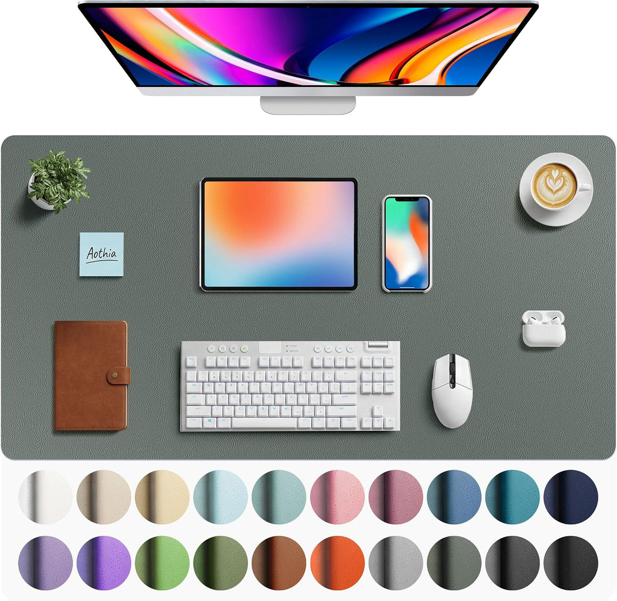 Aothia Leather Office Desk Pad Protector, Non-Slip PU Leather Desk Blotter, Waterproof Laptop Writing Mouse Pad for Office and Home, Black, 31.5" x 15.7" - Colors A