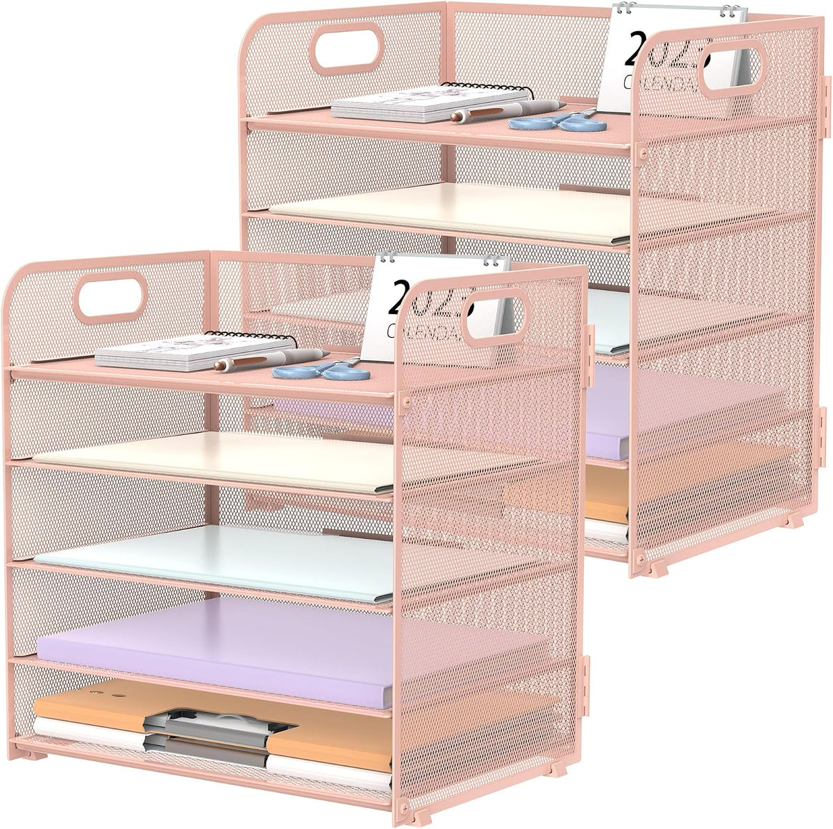 Supeasy 5 Trays Paper Organizer Letter Tray with Handle-Mesh Desk File Holders, Paper Sorter Desk Organizer for Office, Home, Classroom or School
