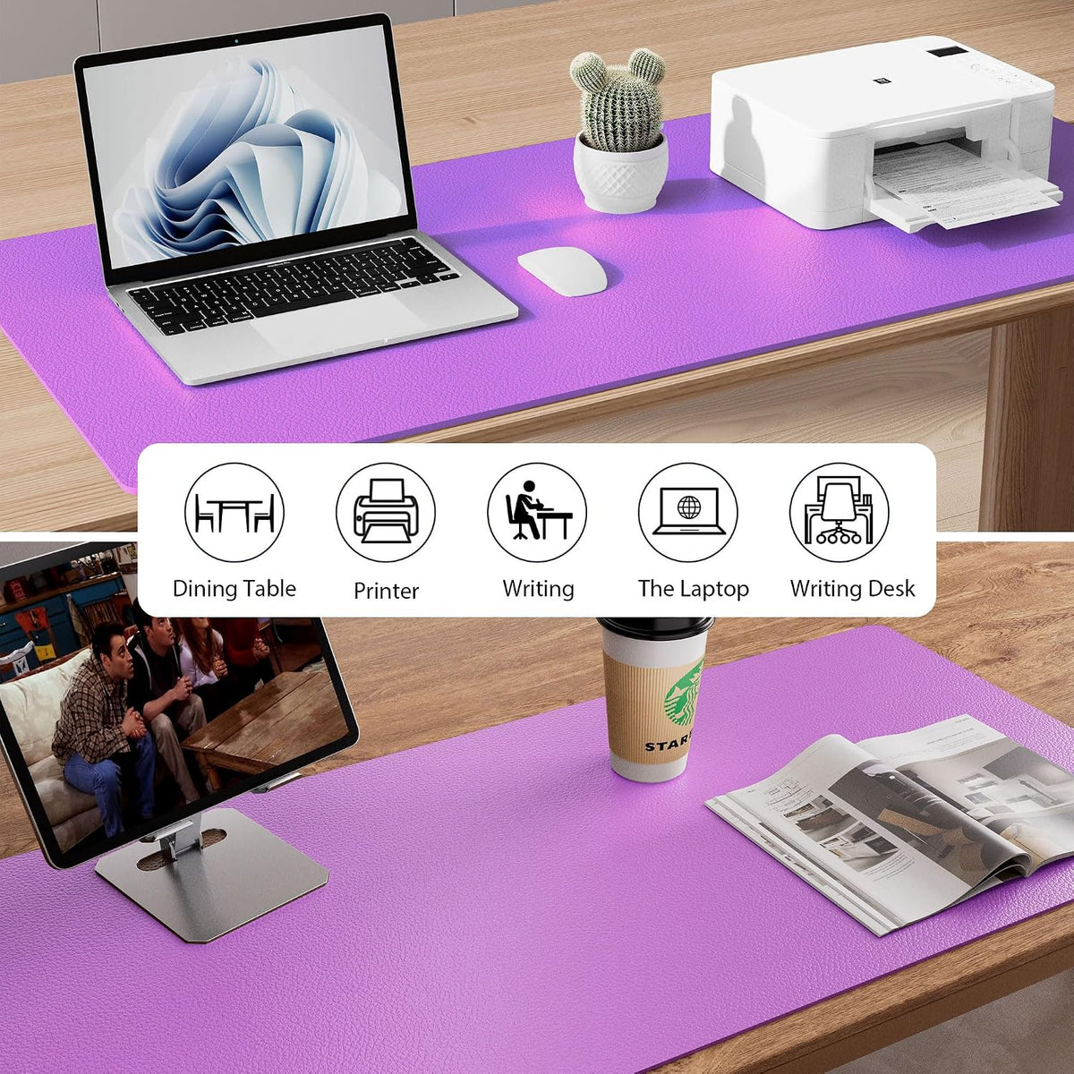 Aothia Leather Office Desk Pad Protector, Non-Slip PU Leather Desk Blotter, Waterproof Laptop Writing Mouse Pad for Office and Home, Black, 31.5" x 15.7" - Colors B