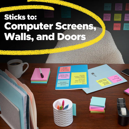 Post-it Super Sticky Notes, 15 Sticky Notes Pads, 3 x 3 in., School Supplies and Oﬃce Supplies, 2X the Sticking Power, Assorted Brights