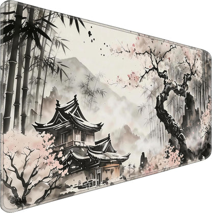 31.5" x 15.7" Waterproof Fabric Desk Pad, Rubber Anti-Slip Base, Stitched Edges No Curling, Fits Laptop Keyboard and Mouse, Smooth Office Mat Large Mouse Pad for Work Game, Black