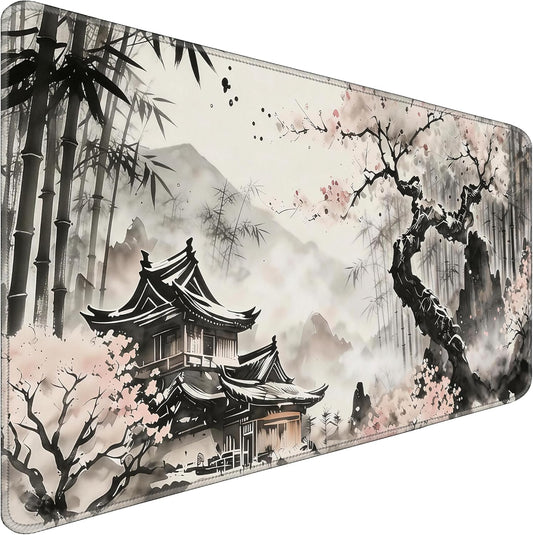 31.5" x 15.7" Waterproof Fabric Desk Pad, Rubber Anti-Slip Base, Stitched Edges No Curling, Fits Laptop Keyboard and Mouse, Smooth Office Mat Large Mouse Pad for Work Game, Black