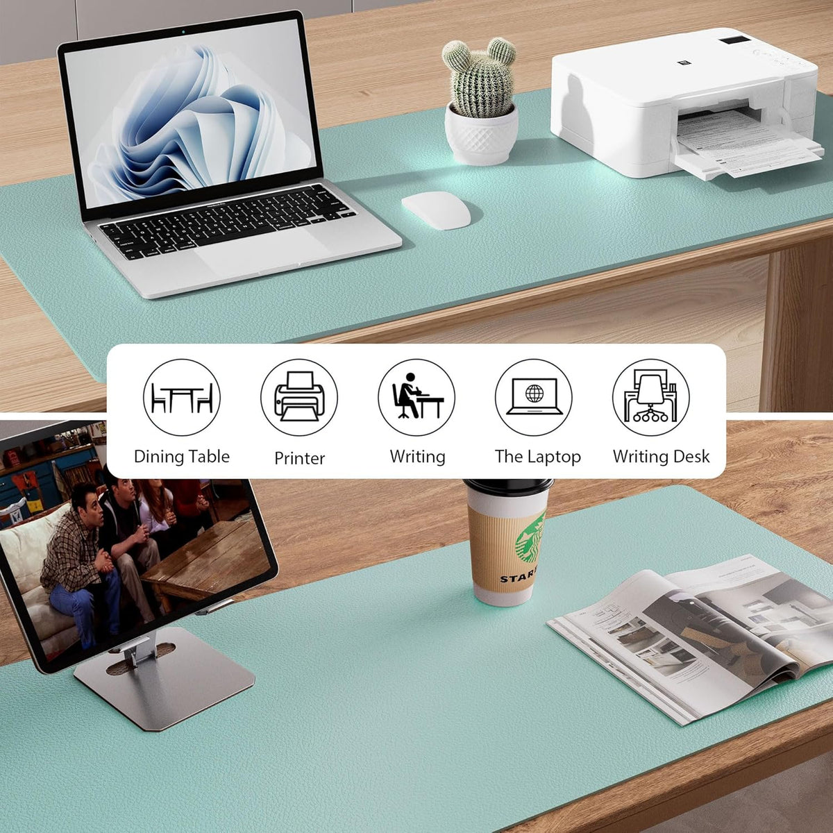 Aothia Leather Office Desk Pad Protector, Non-Slip PU Leather Desk Blotter, Waterproof Laptop Writing Mouse Pad for Office and Home, Black, 31.5" x 15.7" - Colors A