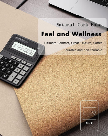 Double-Sided Desk Pad, 31.5"x15.7"Leather Desk Mat, Eco Cork Desk Pad Protector,Large Mouse Pad,Waterproof Desk Blotter for Office/Home(Coffee)