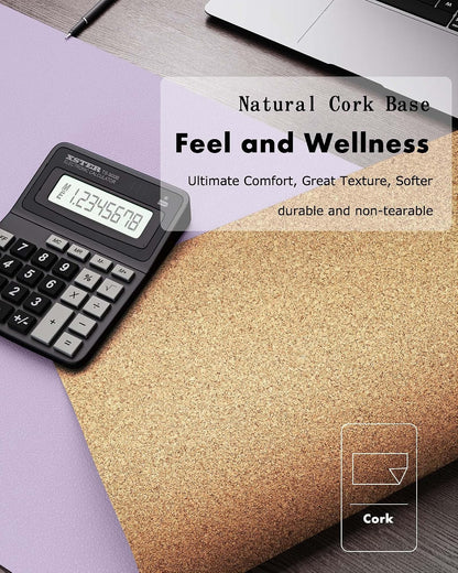 Double-Sided Desk Pad, 31.5"x15.7"Leather Desk Mat, Eco Cork Desk Pad Protector,Large Mouse Pad,Waterproof Desk Blotter for Office/Home(Coffee)