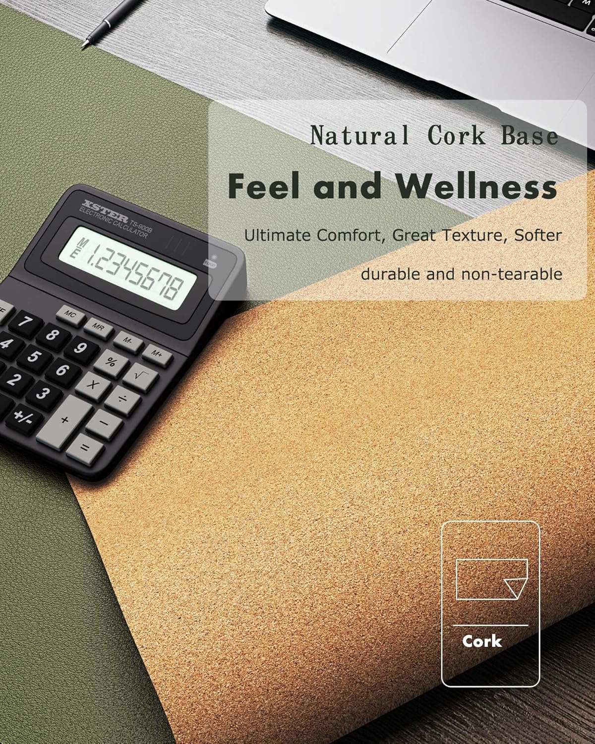 Double-Sided Desk Pad, 31.5"x15.7"Leather Desk Mat, Eco Cork Desk Pad Protector,Large Mouse Pad,Waterproof Desk Blotter for Office/Home(Coffee)