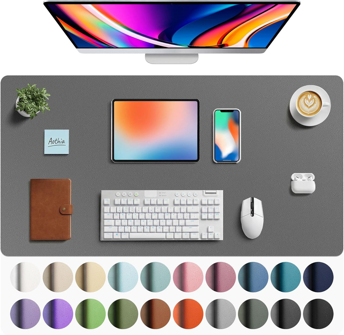 Aothia Leather Office Desk Pad Protector, Non-Slip PU Leather Desk Blotter, Waterproof Laptop Writing Mouse Pad for Office and Home, Black, 31.5" x 15.7" - Colors B