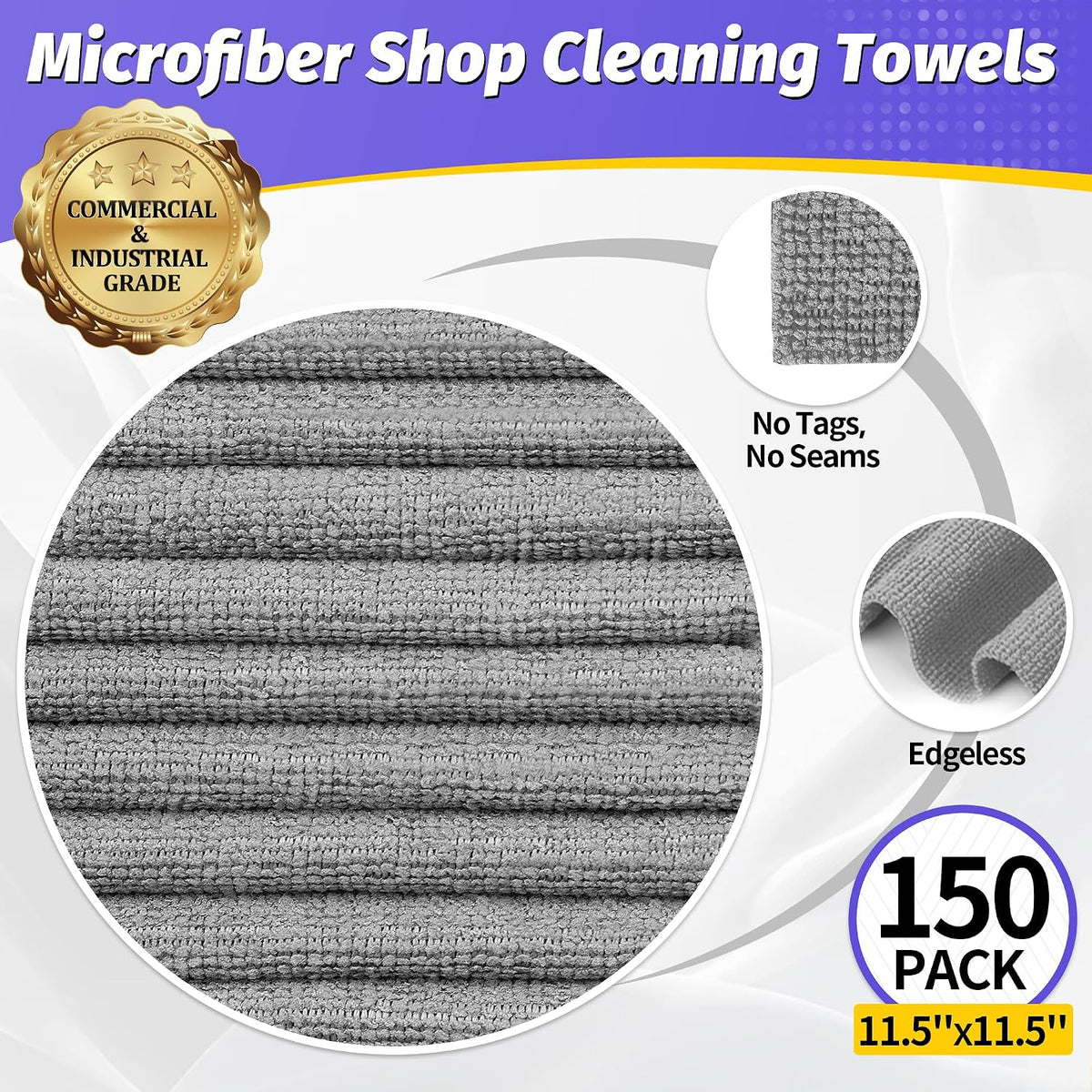 Microfiber Cleaning Cloth, Cleaning Rags Microfiber Towel Bulk Absorbent Lint-Free Wash Cloths, All-Purpose Shop Towels for Cars, Automotive, Garage, Home & Kitchen 11.5"*11.5"