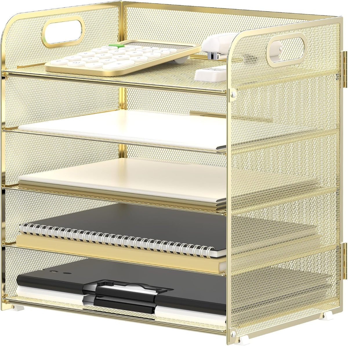 Supeasy 5 Trays Paper Organizer Letter Tray with Handle-Mesh Desk File Holders, Paper Sorter Desk Organizer for Office, Home, Classroom or School