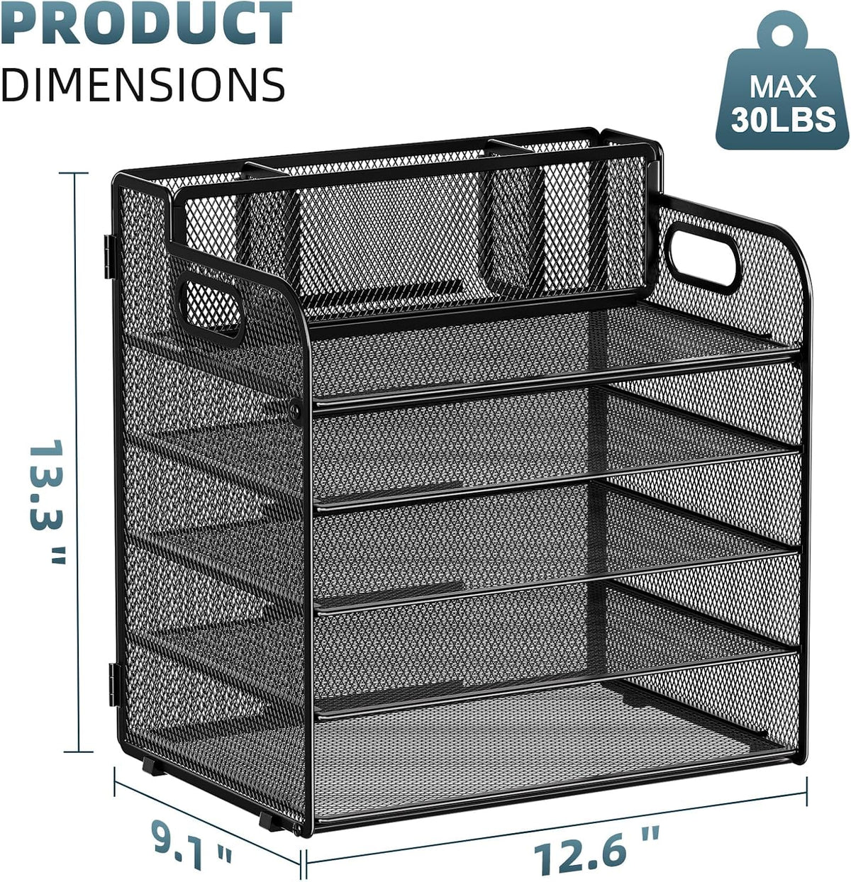 Marbrasse 5 Tier Paper Organizer Letter Tray, Mesh Desk File Organizer with Handle, Paper Sorter Desk Organizer for Home Office Supplies - Black, Adjustable