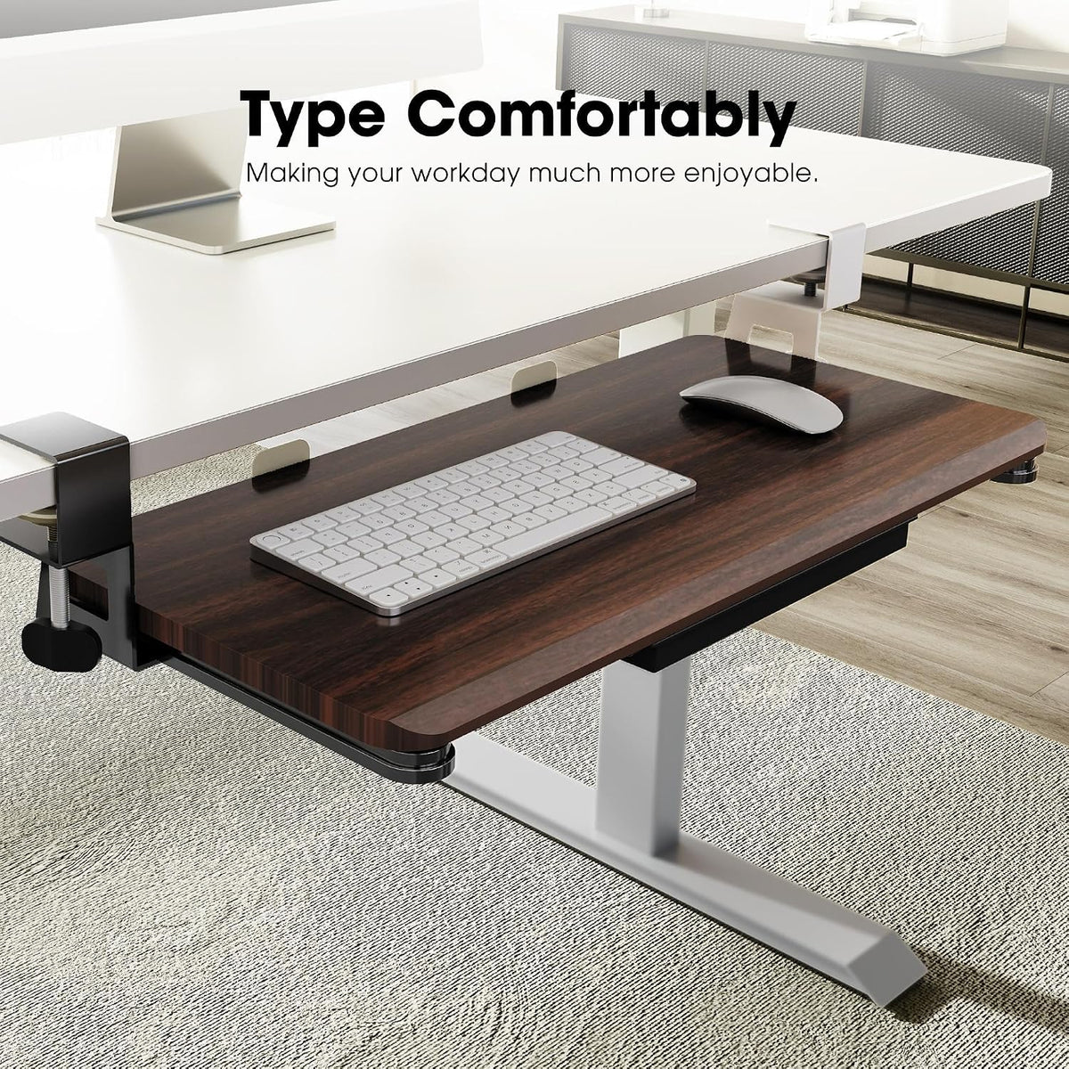 Fenge Keyboard Tray Under Desk, Pull Out Keyboard & Mouse Tray with C Clamp Mount, Sliding Keyboard Holder for Desk, 25.6 x 11.8 inch Large Slide-Out Platform Computer Drawer for Typing