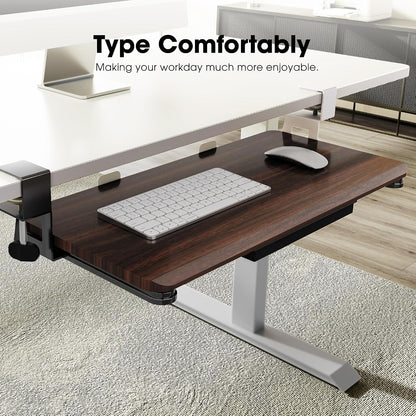 Fenge Keyboard Tray Under Desk, Pull Out Keyboard & Mouse Tray with C Clamp Mount, Sliding Keyboard Holder for Desk, 25.6 x 11.8 inch Large Slide-Out Platform Computer Drawer for Typing