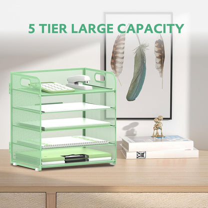 Supeasy 5 Trays Paper Organizer Letter Tray with Handle-Mesh Desk File Holders, Paper Sorter Desk Organizer for Office, Home, Classroom or School