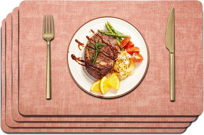 Maxpearl Faux Leather Placemats Set of 6 - Waterproof - Wipe Clean - Heat Resistant - Anti Slip Dining Table Place Mats, Suitable for Indoor & Outdoor Use, 17’’×12’’, Beige