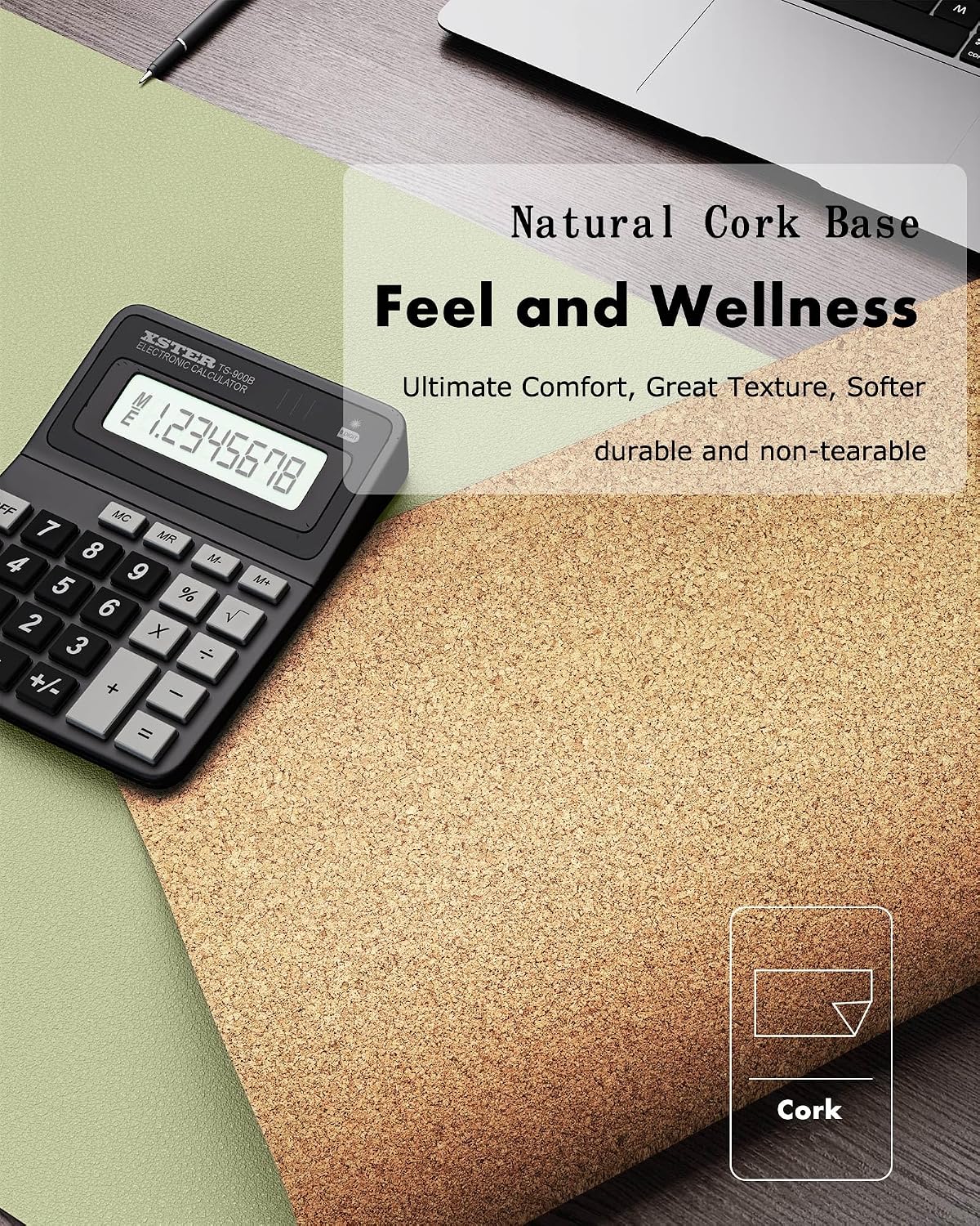 Double-Sided Desk Pad, 31.5"x15.7"Leather Desk Mat, Eco Cork Desk Pad Protector,Large Mouse Pad,Waterproof Desk Blotter for Office/Home(Coffee)