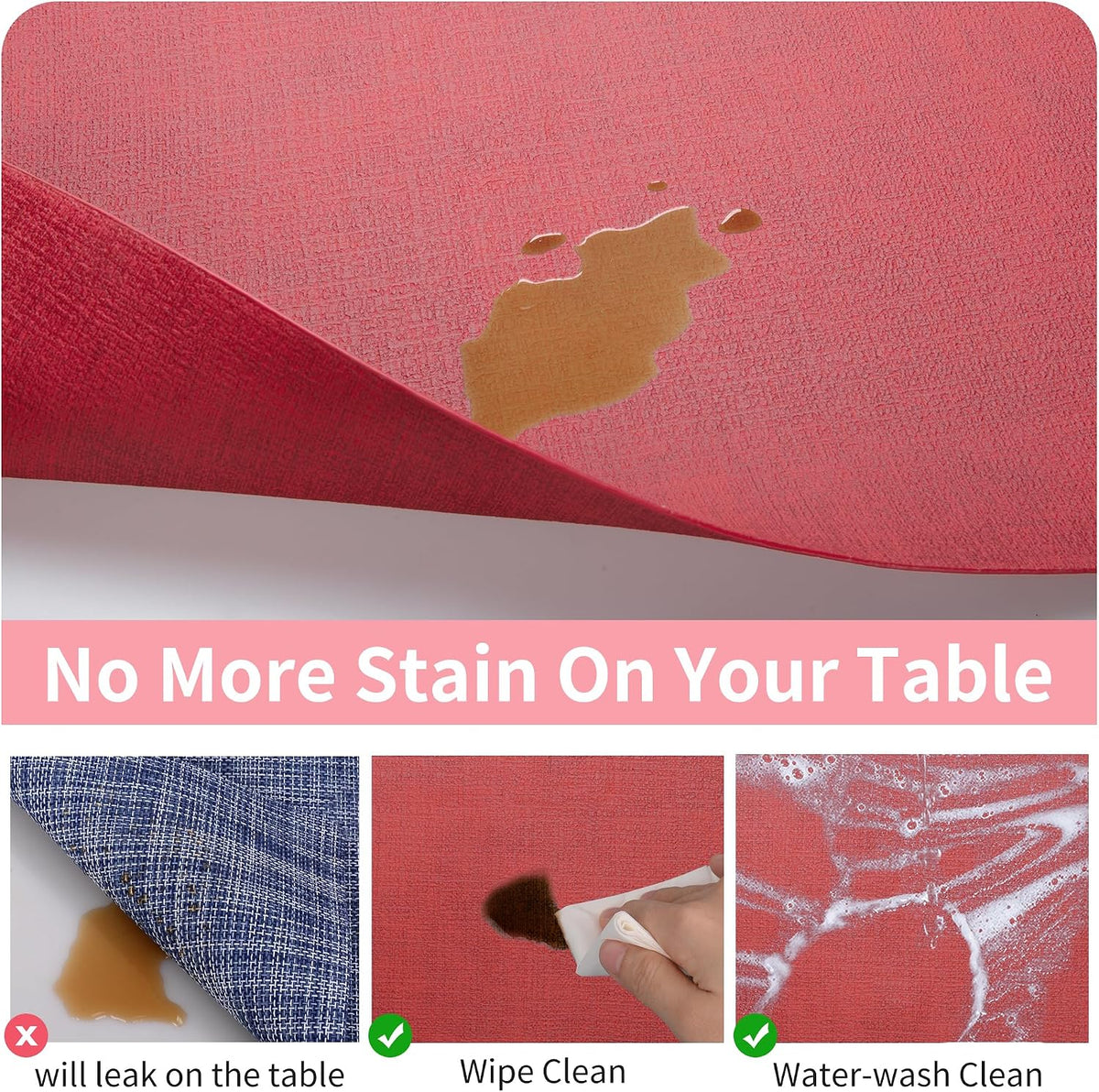 Maxpearl Faux Leather Placemats Set of 6 - Waterproof - Wipe Clean - Heat Resistant - Anti Slip Dining Table Place Mats, Suitable for Indoor & Outdoor Use, 17’’×12’’, Beige