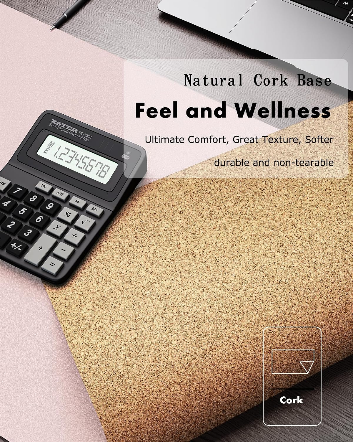Double-Sided Desk Pad, 31.5"x15.7"Leather Desk Mat, Eco Cork Desk Pad Protector,Large Mouse Pad,Waterproof Desk Blotter for Office/Home(Coffee)