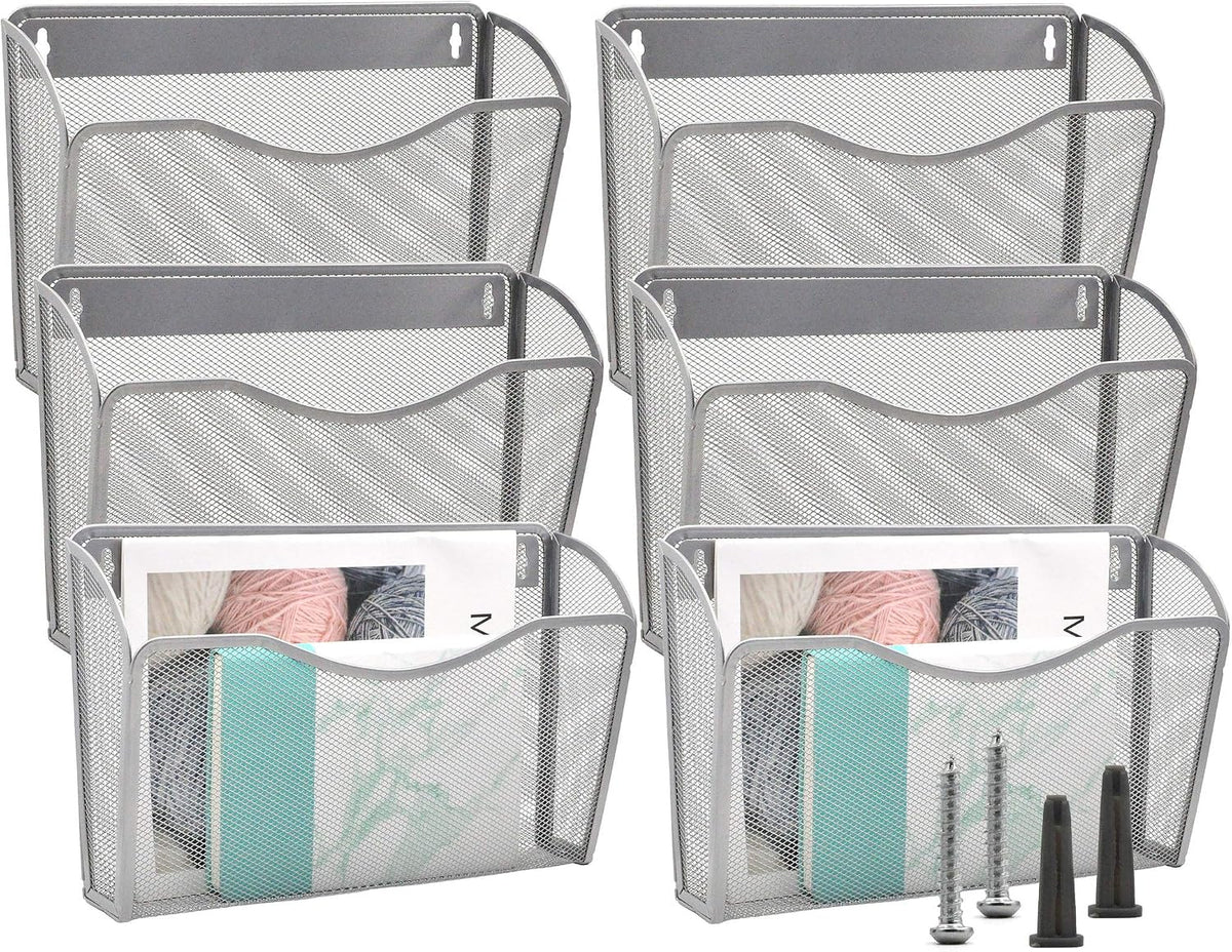 EASEPRES 3 Single Pocket Mesh Hanging File Organizer, Vertical Wall Mounted Magazine File Holder, Mount Basket Mail Paper Document Folder Organizing for Office, Home and School, Black