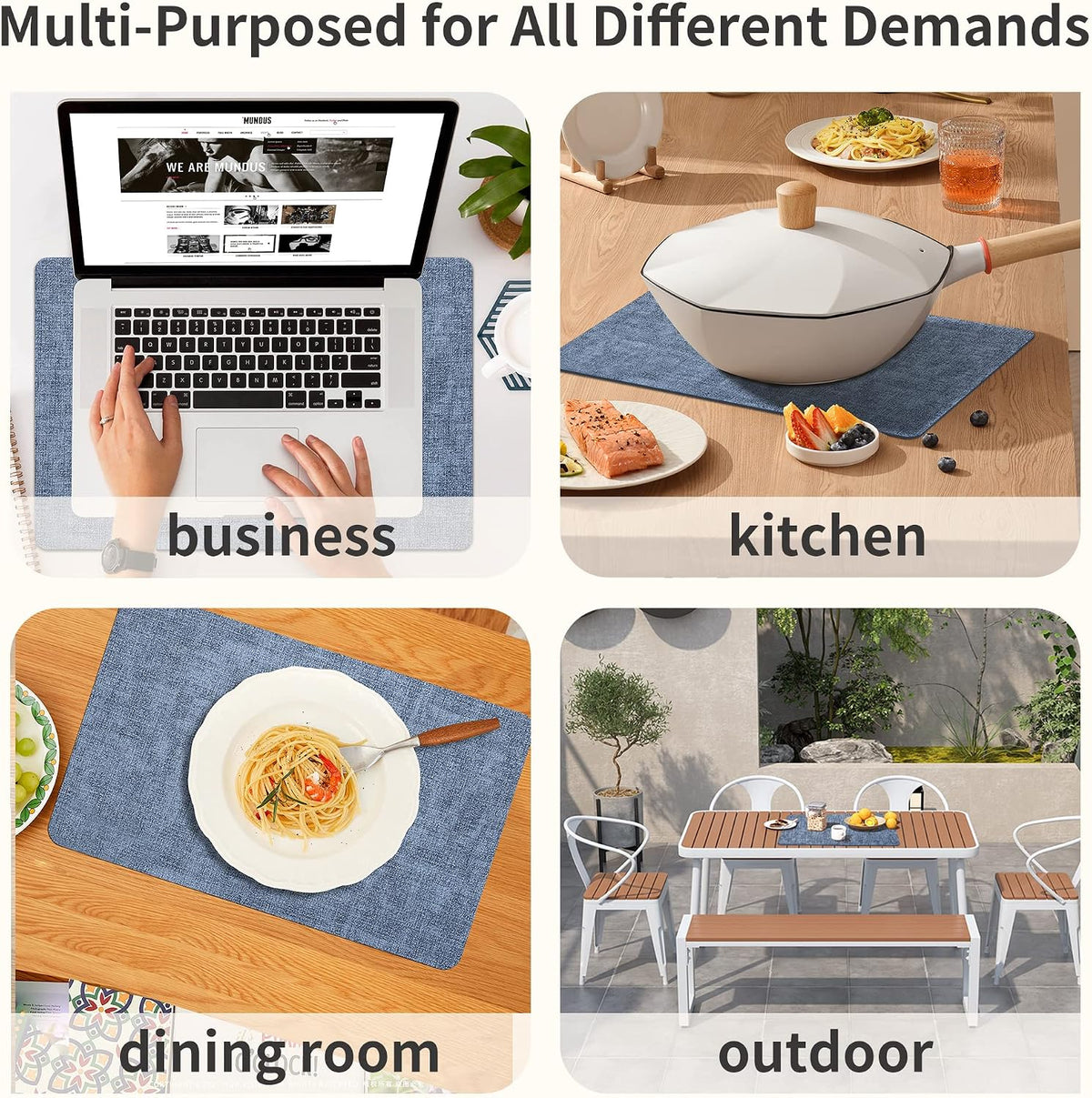 Maxpearl Faux Leather Placemats Set of 6 - Waterproof - Wipe Clean - Heat Resistant - Anti Slip Dining Table Place Mats, Suitable for Indoor & Outdoor Use, 17’’×12’’, Beige