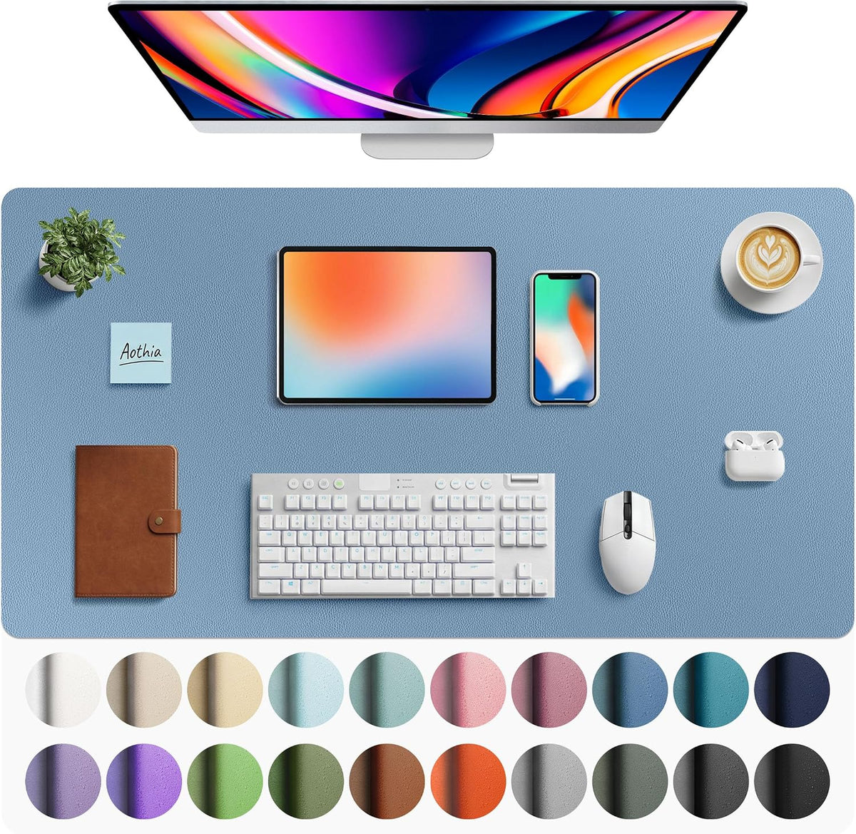 Aothia Leather Office Desk Pad Protector, Non-Slip PU Leather Desk Blotter, Waterproof Laptop Writing Mouse Pad for Office and Home, Black, 31.5" x 15.7" - Colors B