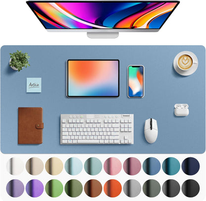 Aothia Leather Office Desk Pad Protector, Non-Slip PU Leather Desk Blotter, Waterproof Laptop Writing Mouse Pad for Office and Home, Black, 31.5" x 15.7" - Colors B