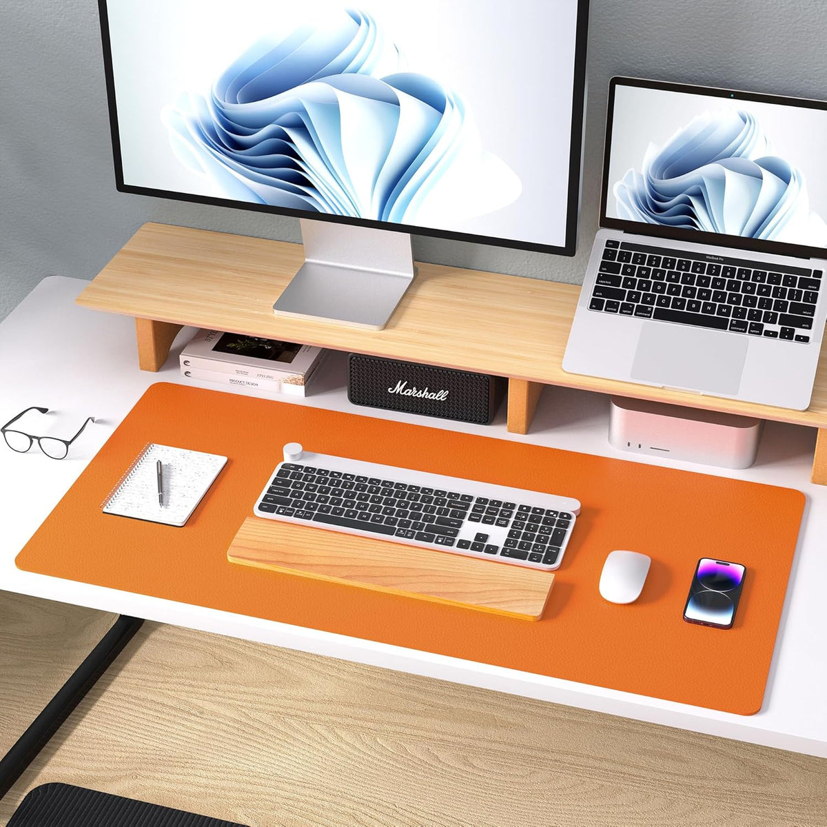 Aothia Leather Office Desk Pad Protector, Non-Slip PU Leather Desk Blotter, Waterproof Laptop Writing Mouse Pad for Office and Home, Black, 31.5" x 15.7" - Colors A