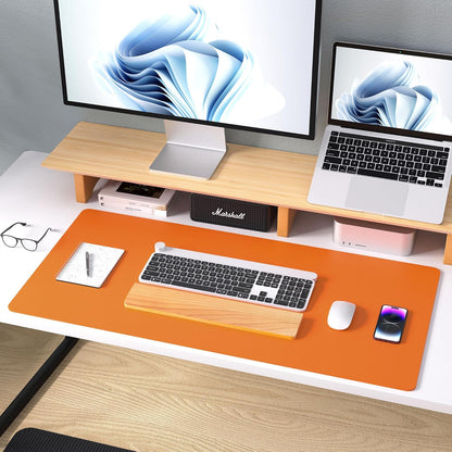 Aothia Leather Office Desk Pad Protector, Non-Slip PU Leather Desk Blotter, Waterproof Laptop Writing Mouse Pad for Office and Home, Black, 31.5" x 15.7" - Colors A