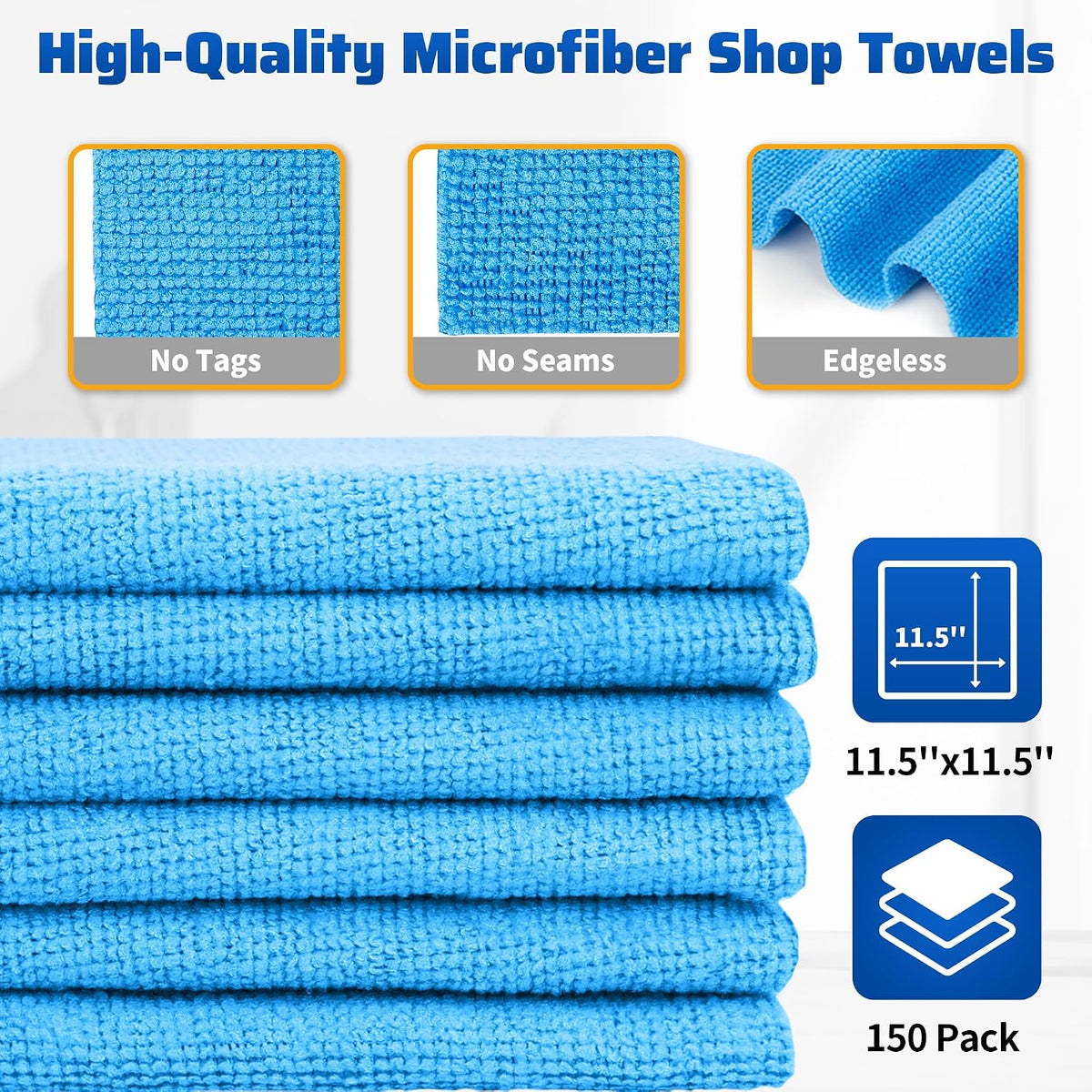 Microfiber Cleaning Cloth, Cleaning Rags Microfiber Towel Bulk Absorbent Lint-Free Wash Cloths, All-Purpose Shop Towels for Cars, Automotive, Garage, Home & Kitchen 11.5"*11.5"
