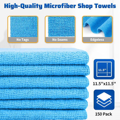 Microfiber Cleaning Cloth, Cleaning Rags Microfiber Towel Bulk Absorbent Lint-Free Wash Cloths, All-Purpose Shop Towels for Cars, Automotive, Garage, Home & Kitchen 11.5"*11.5"