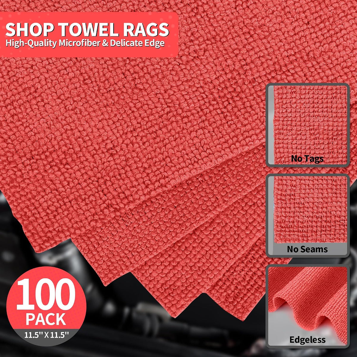 Microfiber Cleaning Cloth, Cleaning Rags Microfiber Towel Bulk Absorbent Lint-Free Wash Cloths, All-Purpose Shop Towels for Cars, Automotive, Garage, Home & Kitchen 11.5"*11.5"
