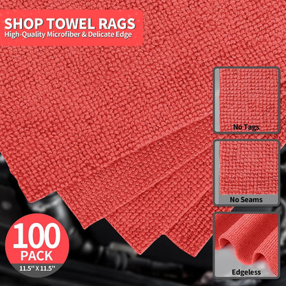 Microfiber Cleaning Cloth, Cleaning Rags Microfiber Towel Bulk Absorbent Lint-Free Wash Cloths, All-Purpose Shop Towels for Cars, Automotive, Garage, Home & Kitchen 11.5"*11.5"