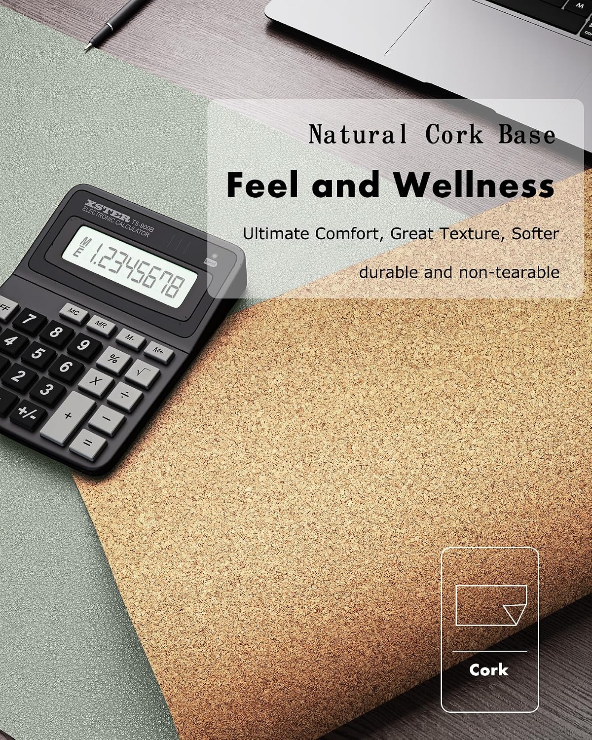 Double-Sided Desk Pad, 31.5"x15.7"Leather Desk Mat, Eco Cork Desk Pad Protector,Large Mouse Pad,Waterproof Desk Blotter for Office/Home(Coffee)