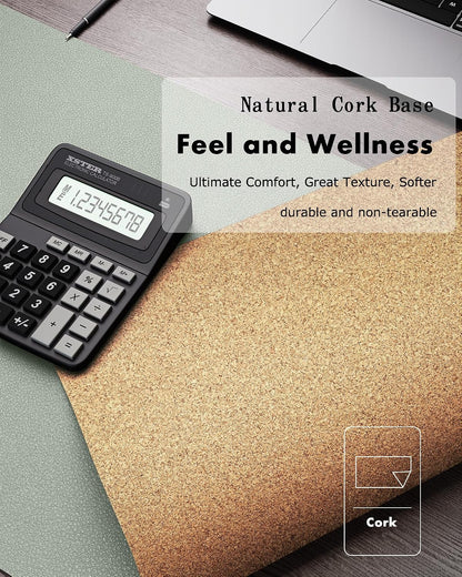 Double-Sided Desk Pad, 31.5"x15.7"Leather Desk Mat, Eco Cork Desk Pad Protector,Large Mouse Pad,Waterproof Desk Blotter for Office/Home(Coffee)