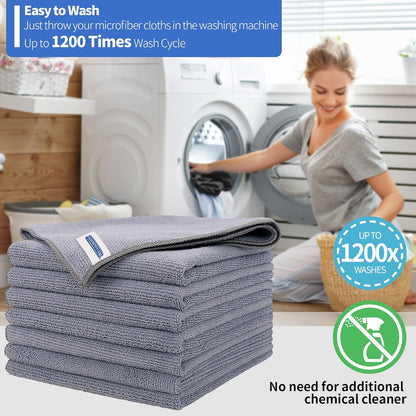 Microfiber Cleaning Cloth, Cleaning Rags Microfiber Towel Bulk Absorbent Lint-Free Wash Cloths, All-Purpose Shop Towels for Cars, Automotive, Garage, Home & Kitchen 11.5"*11.5"