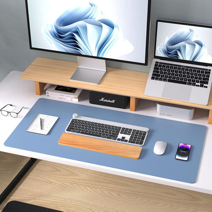 Aothia Leather Office Desk Pad Protector, Non-Slip PU Leather Desk Blotter, Waterproof Laptop Writing Mouse Pad for Office and Home, Black, 31.5" x 15.7" - Colors B