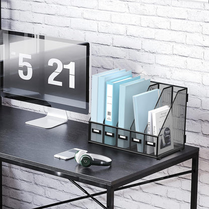 Desk Organizers Metal Desk Magazine File Holder with 5 Vertical Compartments Rack File Organizer for Office Desktop, Classroom, Home Workspace, Black