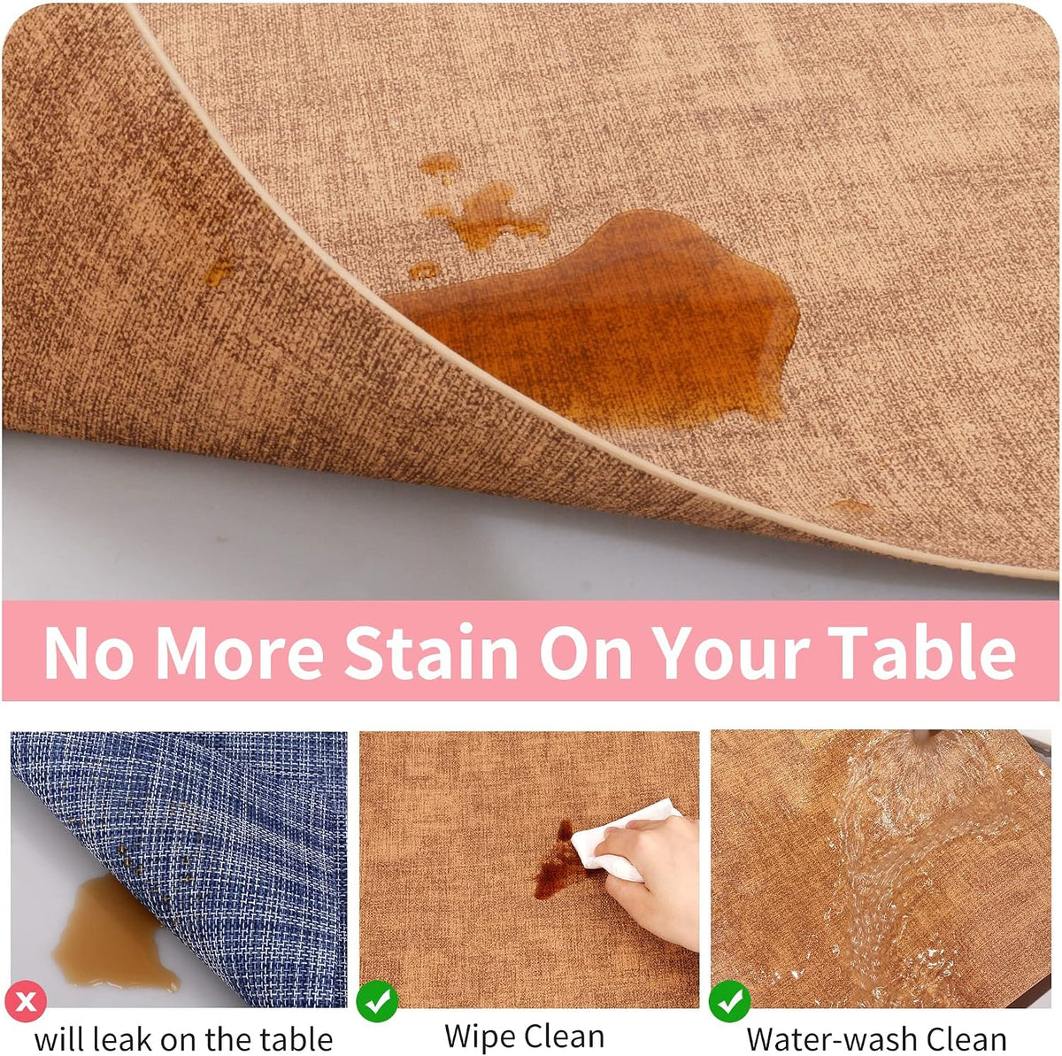 Maxpearl Faux Leather Placemats Set of 6 - Waterproof - Wipe Clean - Heat Resistant - Anti Slip Dining Table Place Mats, Suitable for Indoor & Outdoor Use, 17’’×12’’, Beige