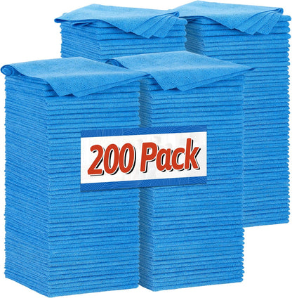 Shop Towels, Pack of 200, Grey Microfiber Cleaning Cloth Bulk, Microfiber Towels for Cars, All-Purpose Absorbent Cleaning Rags, Dust Cloth for Automotive, Mechanic, Garage, 11.5 x 11.5 inch