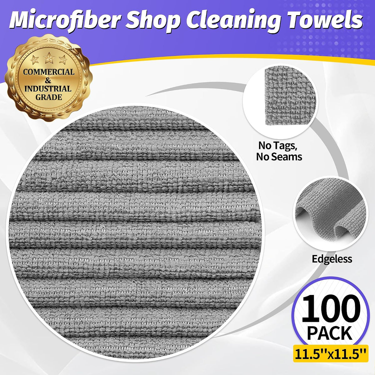 Microfiber Cleaning Cloth, Cleaning Rags Microfiber Towel Bulk Absorbent Lint-Free Wash Cloths, All-Purpose Shop Towels for Cars, Automotive, Garage, Home & Kitchen 11.5"*11.5"