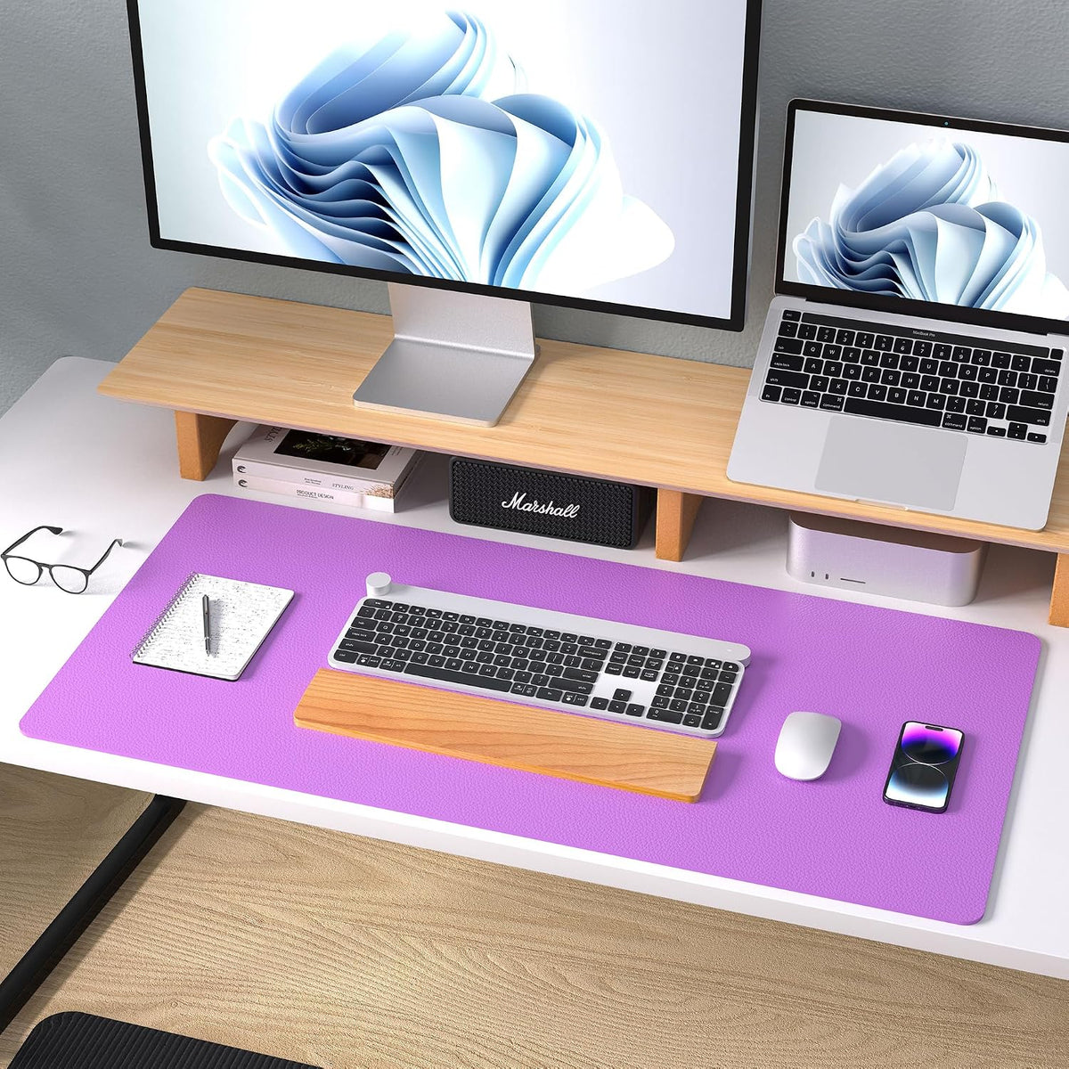Aothia Leather Office Desk Pad Protector, Non-Slip PU Leather Desk Blotter, Waterproof Laptop Writing Mouse Pad for Office and Home, Black, 31.5" x 15.7" - Colors B