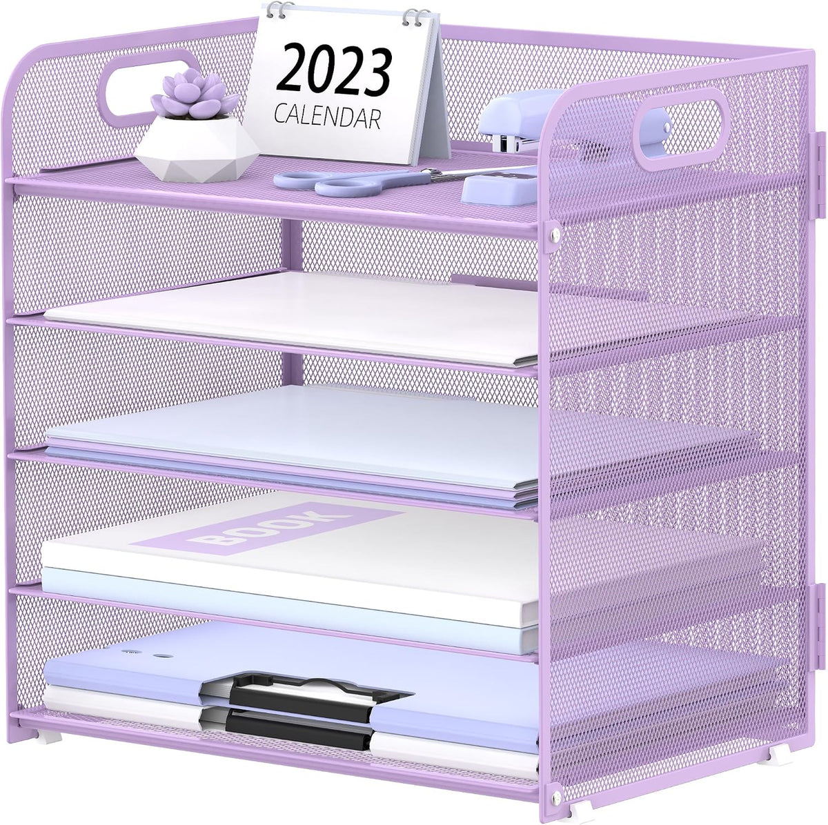 Supeasy 5 Trays Paper Organizer Letter Tray with Handle-Mesh Desk File Holders, Paper Sorter Desk Organizer for Office, Home, Classroom or School