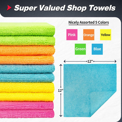 Shop Towels, Pack of 200, Grey Microfiber Cleaning Cloth Bulk, Microfiber Towels for Cars, All-Purpose Absorbent Cleaning Rags, Dust Cloth for Automotive, Mechanic, Garage, 11.5 x 11.5 inch