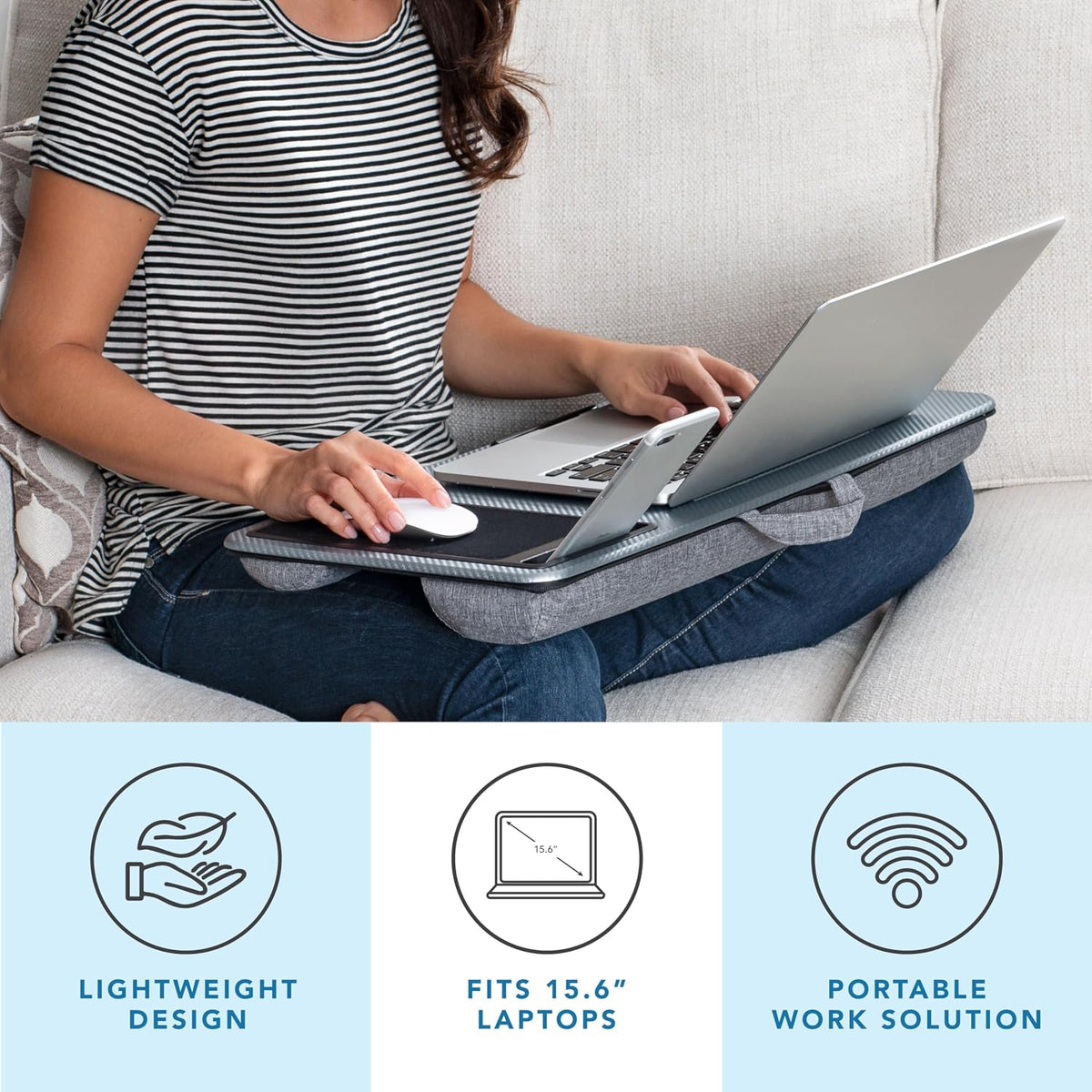 LAPGEAR Home Office Pro Lap Desk with Wrist Rest, Mouse Pad, and Phone Holder - Black Carbon - Fits up to 15.6 Inch Laptops - Style No. 91598