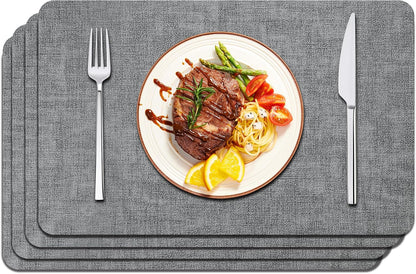 Maxpearl Faux Leather Placemats Set of 6 - Waterproof - Wipe Clean - Heat Resistant - Anti Slip Dining Table Place Mats, Suitable for Indoor & Outdoor Use, 17’’×12’’, Beige