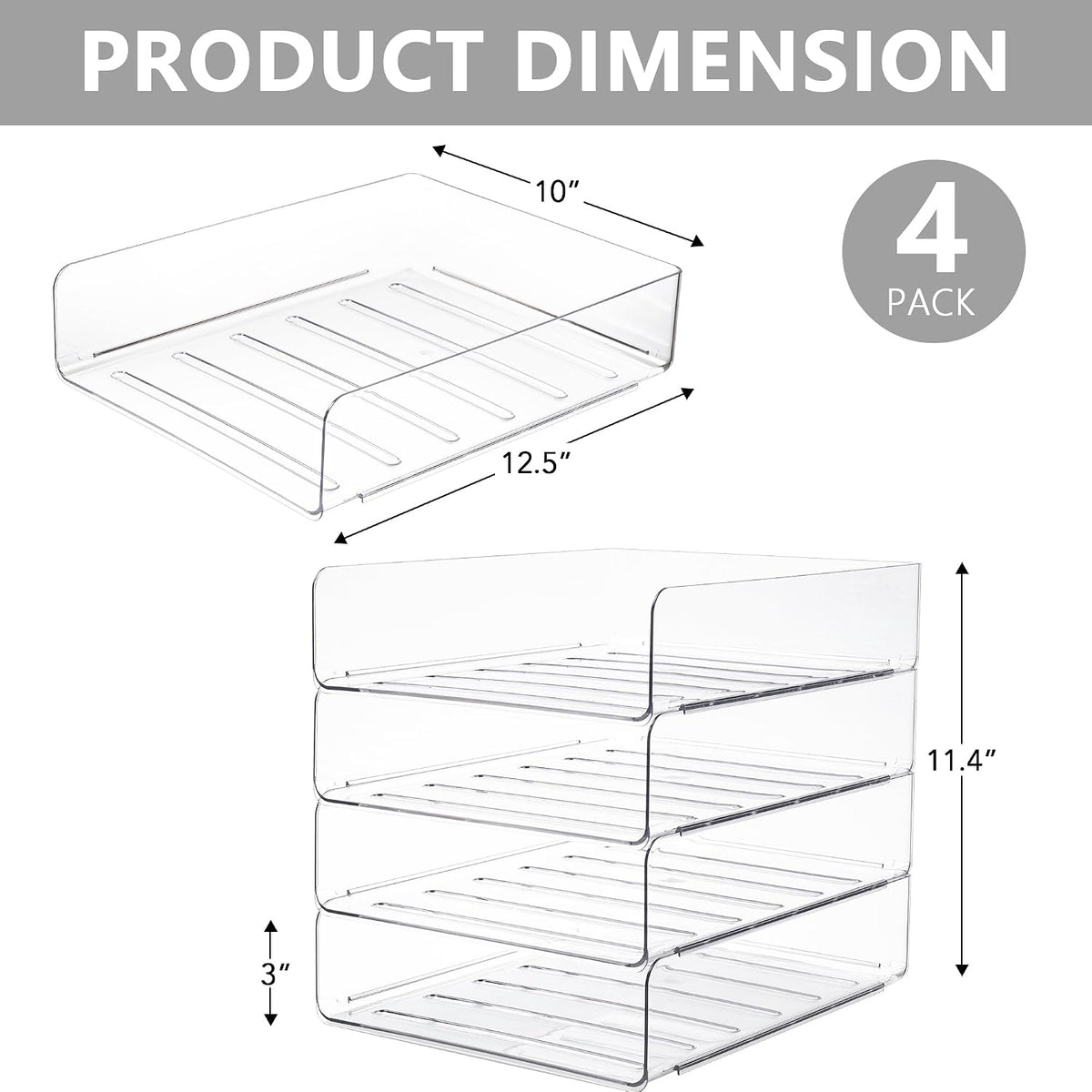 Desk Organizer, Clear Office Organization and Storage, Plastic Letter Tray, Stackable File Organizer for Classroom, Home, Documents, Notes, Folders, Books and Pens, 4 Tier